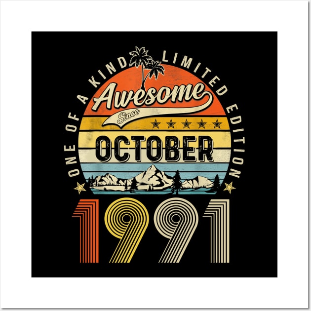 Awesome Since October 1991 Vintage 32nd Birthday Wall Art by Vintage White Rose Bouquets